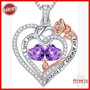 Sterling Silver Double Birthstone Heart Pendant Necklace Adjustable Chain